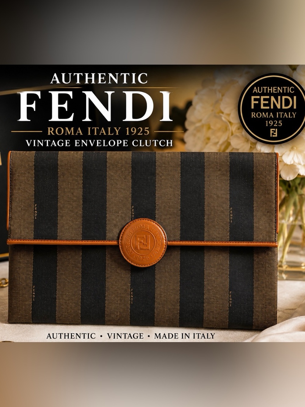 Vintage Fendi Roma Italy 1925 Pequin Stripe Envelope Clutch ⭐